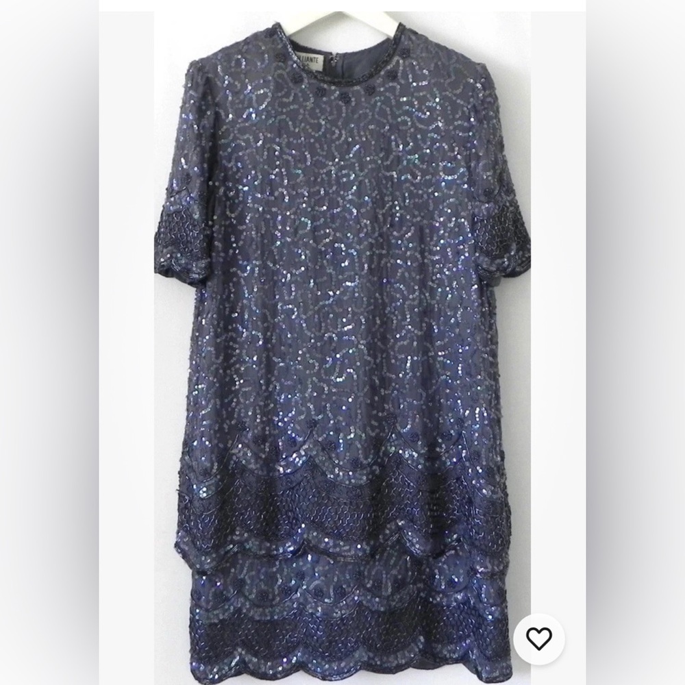 Gray Silk Sequin Embellished Special Occasion Dress
